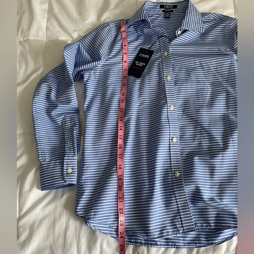 CHAPS no iron button down shirt, petite medium, slimming fit, striped (NWT) - Picture 11 of 15